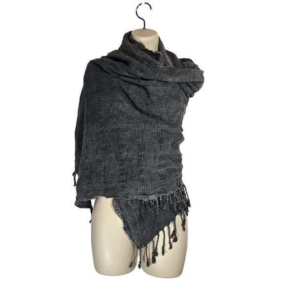 Hygge Life Cotton Pintuck Fringe Wrap Shawl Scarf Lagenlook Fall Layers 38x72 - Picture 1 of 4